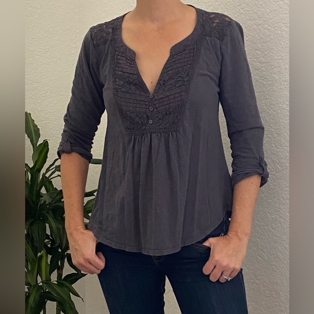 Anthropologie Meadow Rue blouse with cutout pattern on shoulders
